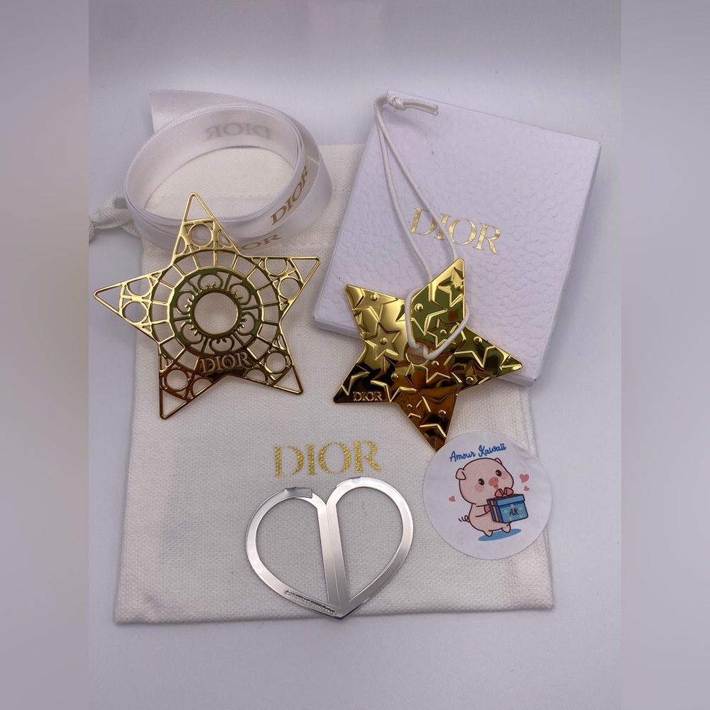Dior gold tone 2 Stars charm & silver Heart charm, dust bag